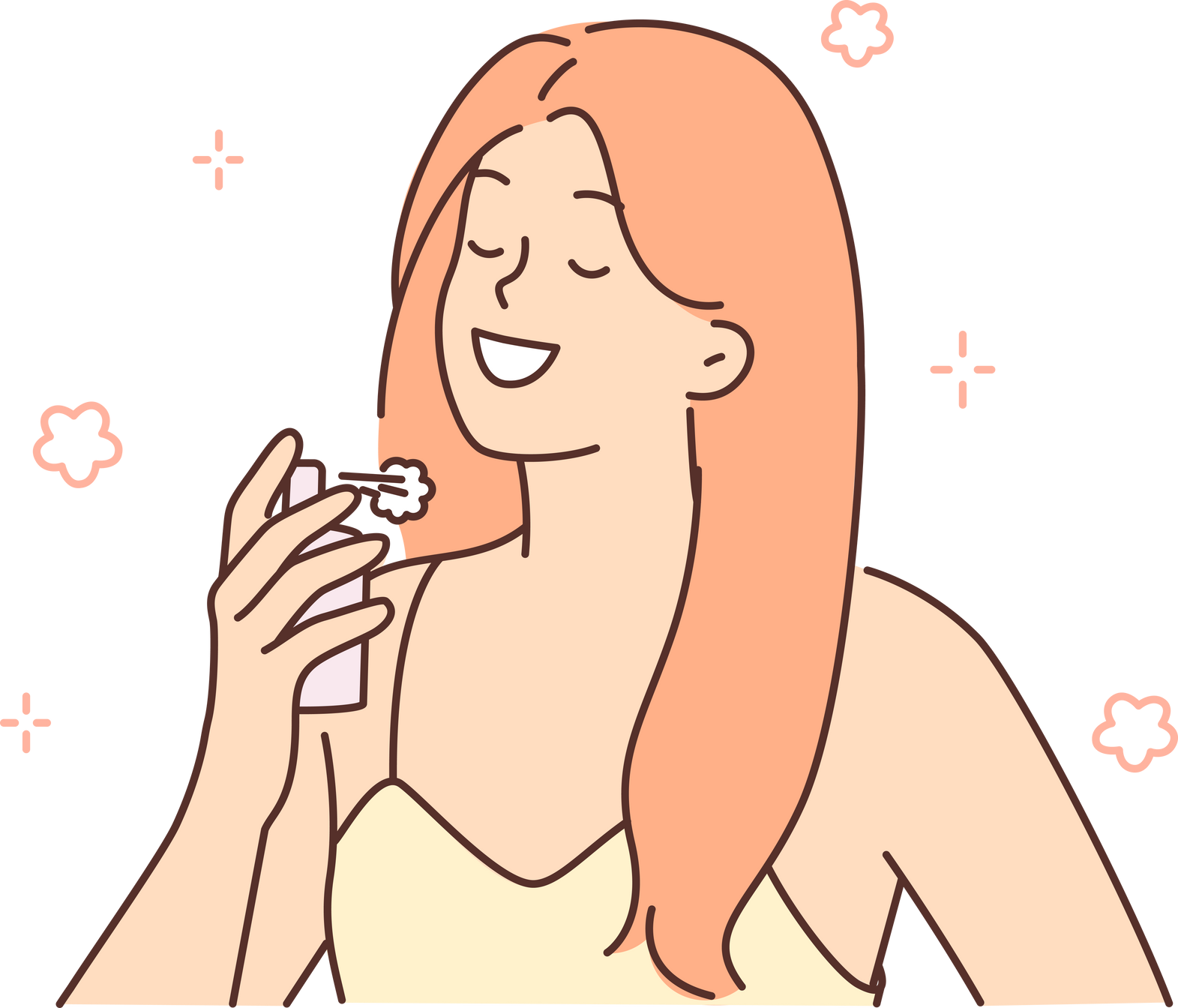 Woman sprinkles perfume on neck wanting to smell delicious at party or ceremonial event