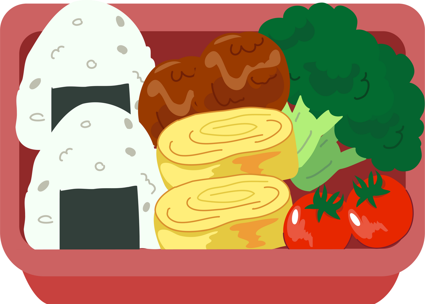 Healthy Japanese Lunch Meal. Bento Box Cartoon Illustration. Cute Bento Box Cartoon